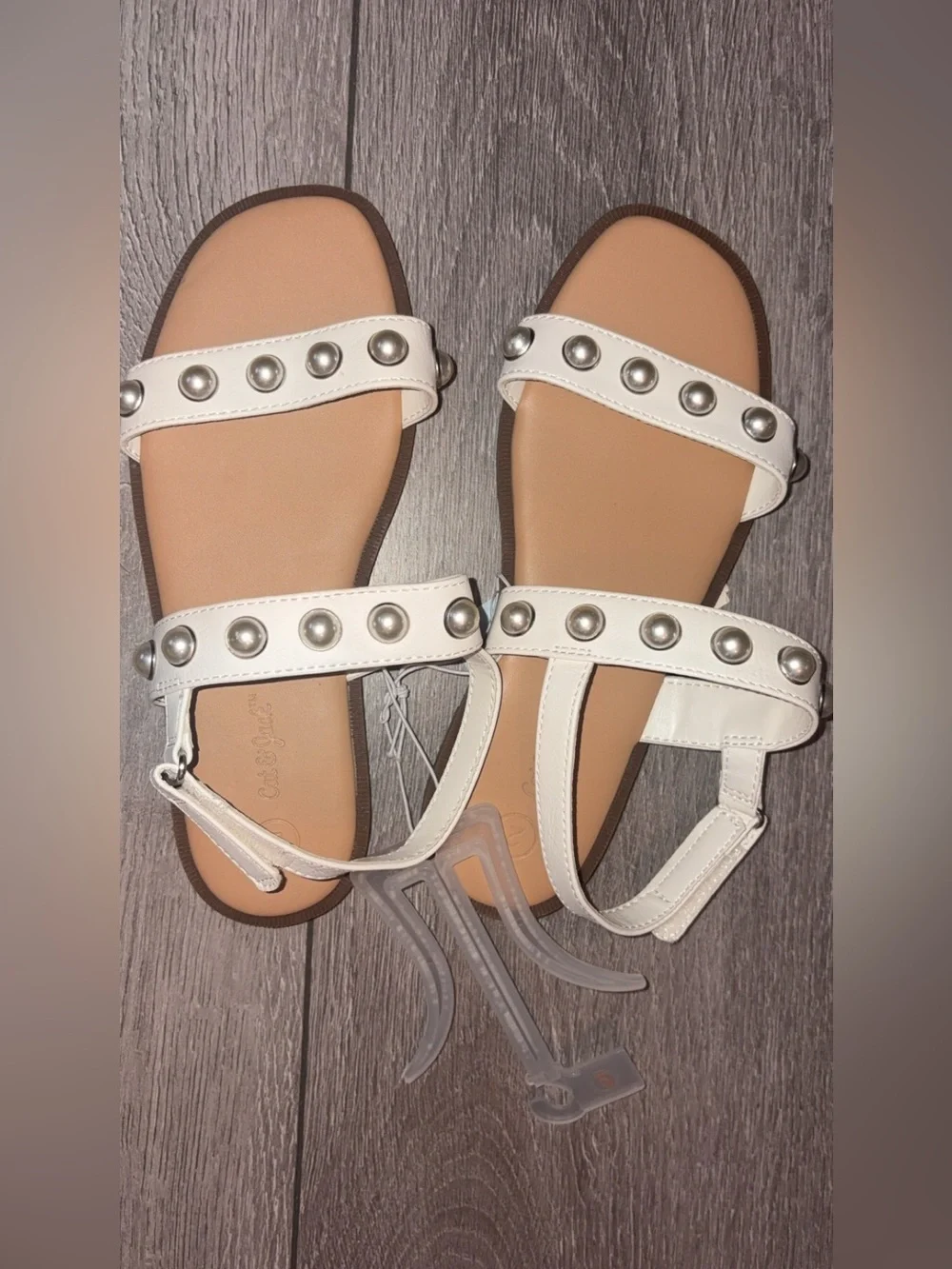 Cat & Jack Girls Size 2 Eve Pearl Flat Sandal White Ankle Strap New W Tags